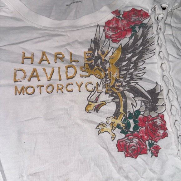 Harley Davidson Women’s Designer Top: Medium White Baby Doll Style Tee - Picture 4 of 6